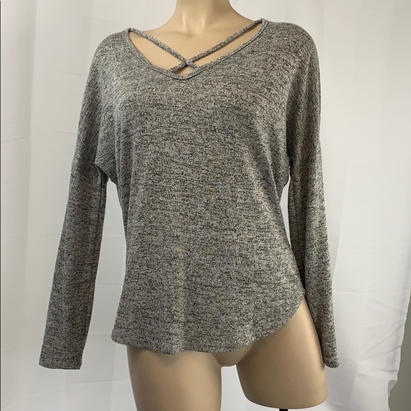 Charlotte Russe Tops - Heather Gray Strappy Front Long sleeve Top